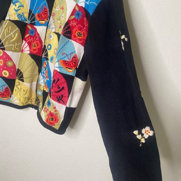 Vtg 90s Susan Bristol Embroidery Cardigan Sweater Womens Size M Colorful Patchwo - Picture 6 of 15